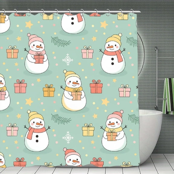 Festive Snowman Gala Print Shower Curtain,Modern Fabric Waterproof Shower Curtain Set with Hooks 70.8×70.8Inch (180×180cm)