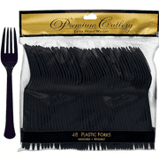 ELEGANI Cutlery Tableware for Special Occasions, Wedding, Parties, Birthdays and Graduation; Black Premium Plastic Forks 48ct