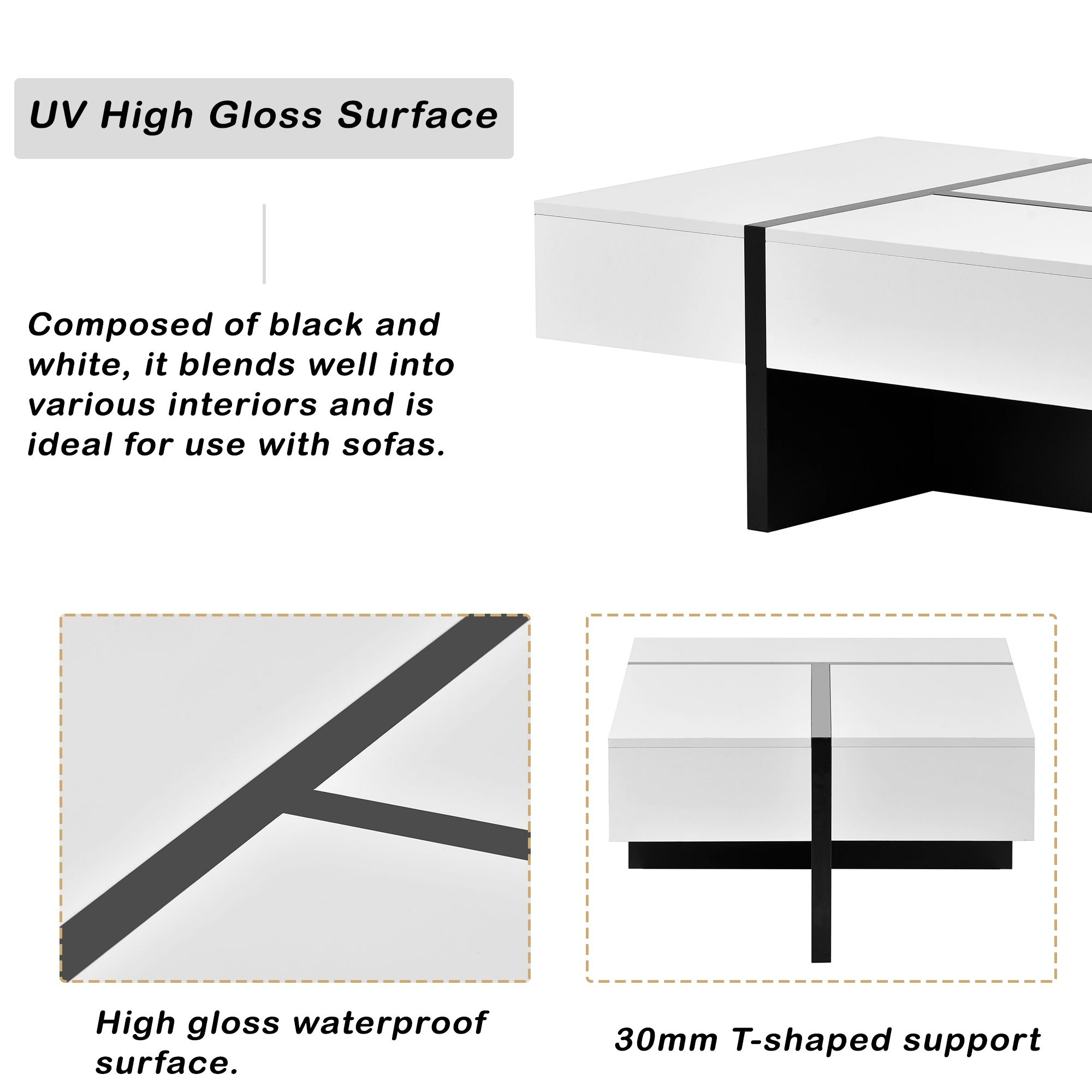 Aukfa Modern Particleboard Coffee Table with Storage Compartment, White