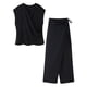 thumbnail image 3 of HH TRAF Trajes nuevos de verano para mujer Top sin mangas con escote en V sólido y hombros descubiertos + lazo lateral con cordones decorativos Pantalones de cintura elástica para mujer, 3 of 4