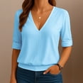 thumbnail image 7 of cocolona Summer V Neck Tops for Women Short Sleeve Solid Color Shirts Casual Basic Blouses, 7 of 7