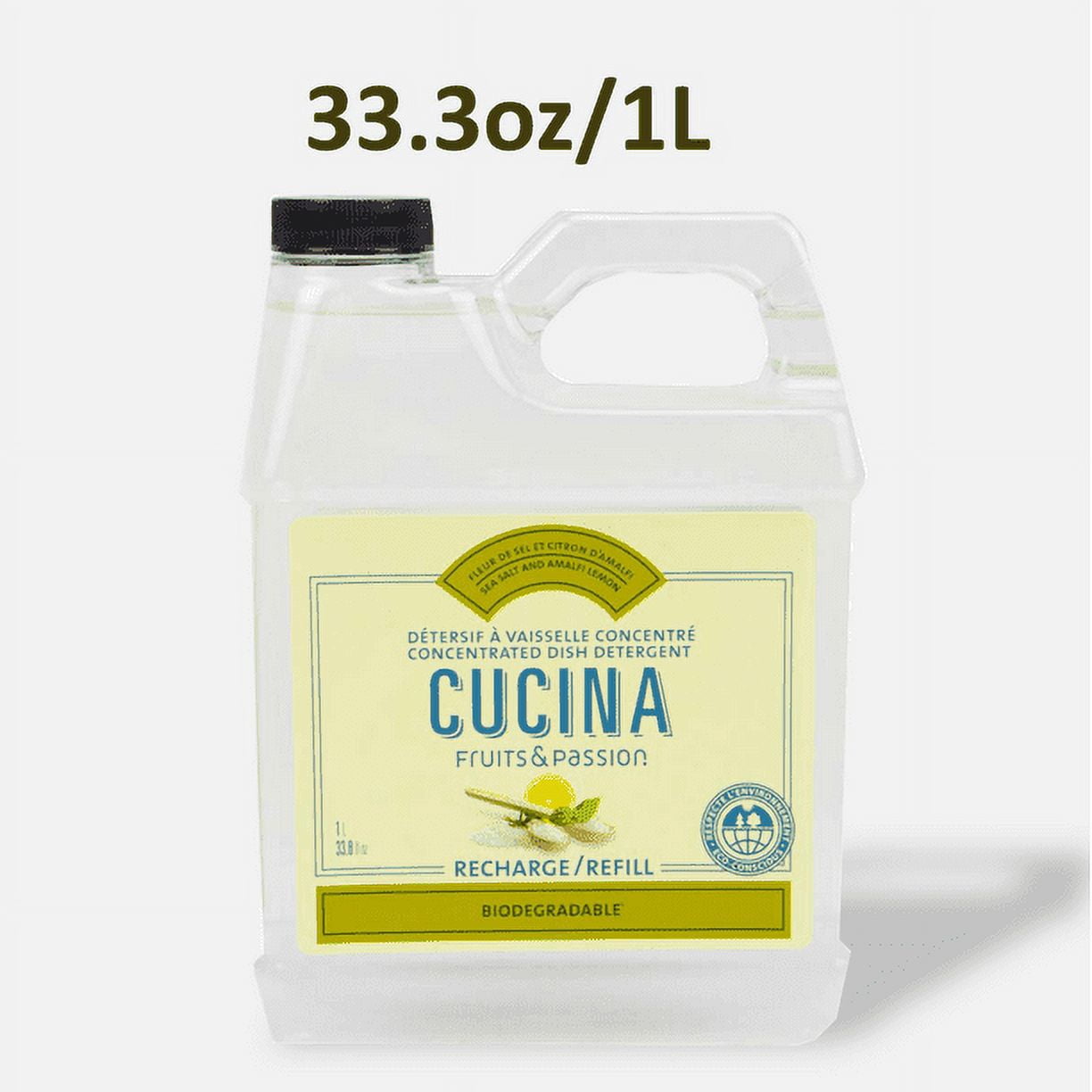 Fruits & Passion Cucina Sea Salt and Amalfi Lemon Liquid Dish Soap Detergent Refill 33.8 Ounces