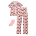 thumbnail image 2 of Catherine Malandrino Girls Ribbed Short Sleeve Top, Pants with Bonus Headband 3-Piece Pajama Sleep Set, Sizes 5-16, 2 of 4