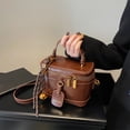 thumbnail image 5 of Retro PU Leather Bucket Bag for Women Zipper Closure Small Crossbody Handbags with Pendant Shoulder Tote Handbag Casual Shopper Handbag for Work & Daily Use (Brown), 5 of 10