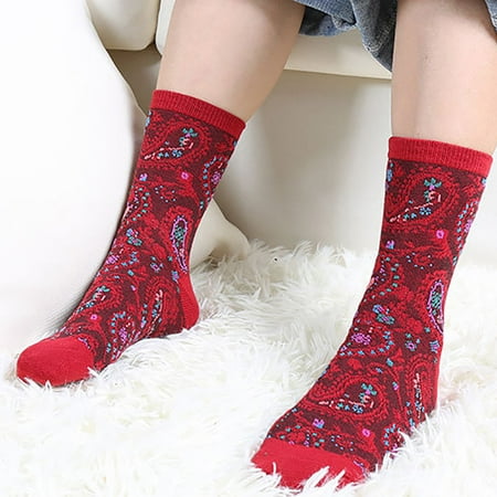 

STEADY Women s Cotton Personality Totem Ethnic Style Feather Tube Socks Wine