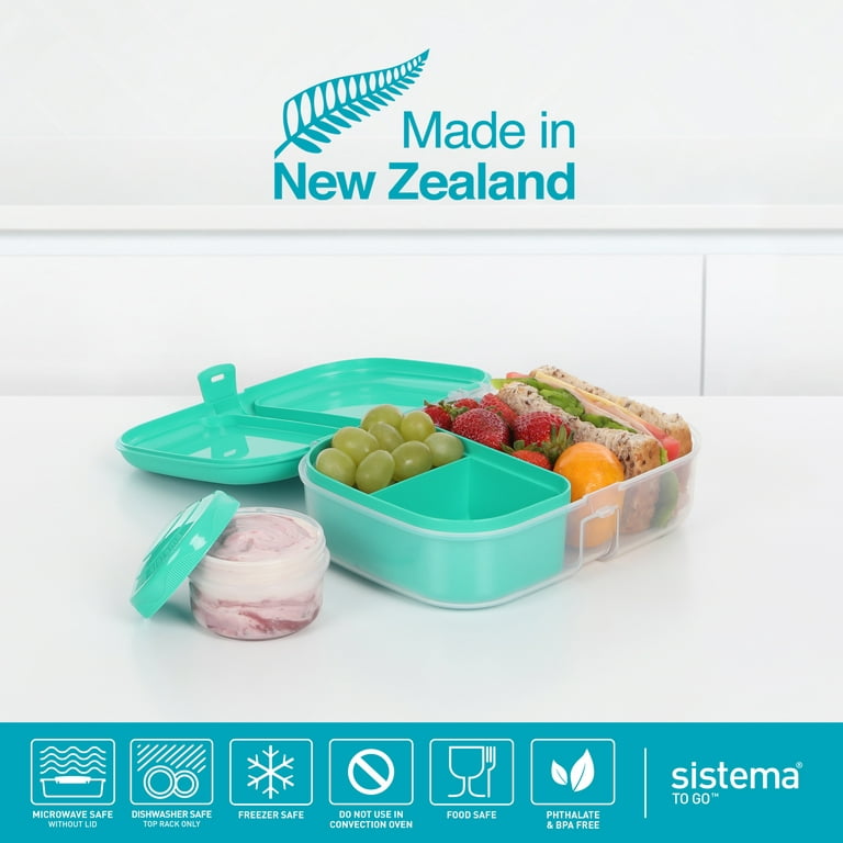  Sistema 3-Piece Sandwhich Containers for Lunch Boxes and Meal  Prep, Dishwasher Safe, 1.9-Cup, Blue/Green/Pink: Home & Kitchen