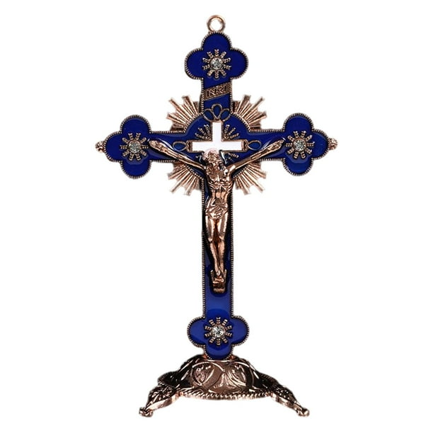 Crucifijo y estatuilla de soporte, esculturas de cristiana para capilla, decoración para hogar, regalos religiosos coleccionables , Azul Sunnimix Crucifijo de pie