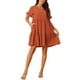 thumbnail image 2 of Vestido casual de mujer con cuello en V, estilo babydoll, con bolsillos, mangas cortas con volantes, lazo y fluido, vestido de playa en rojo ladrillo M, 2 of 6