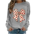 thumbnail image 5 of Heart-Bow Sweatshirt for Women Valentine's Lover Tops Crew Neck Long Sleeve Pullover Top Fleece Warm Hoodies Ribbed Lightweight Sweatshirts Funny Couple Outfits Holiday Clothes Gray S, 5 of 8
