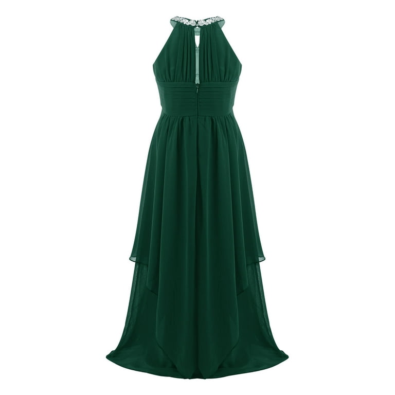 Aislor Kids Girls Pleated Chiffon Sleeveless Wedding Flower Girls Long Dress  Junior Bridesmaid Party Dress Army Green 10 - Walmart.com