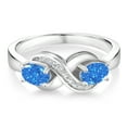 thumbnail image 2 of Gem Stone King 925 Sterling Silver Ring White Created Sapphire and Set with Fancy Blue Zirconia, 2 of 5