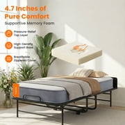 Puremind Folding Bed with 5 Inch Mattress Included, 75 x 31 Rollaway Bed for Adults, Space-Saving Portable Bed with Headboard and Dust Cover