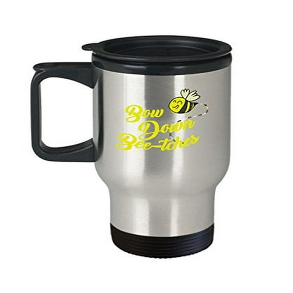 Bee Travel Mug - Bow Down Bee-tches - Insects Gift - 14 oz Stainless Steel Coffee Cup