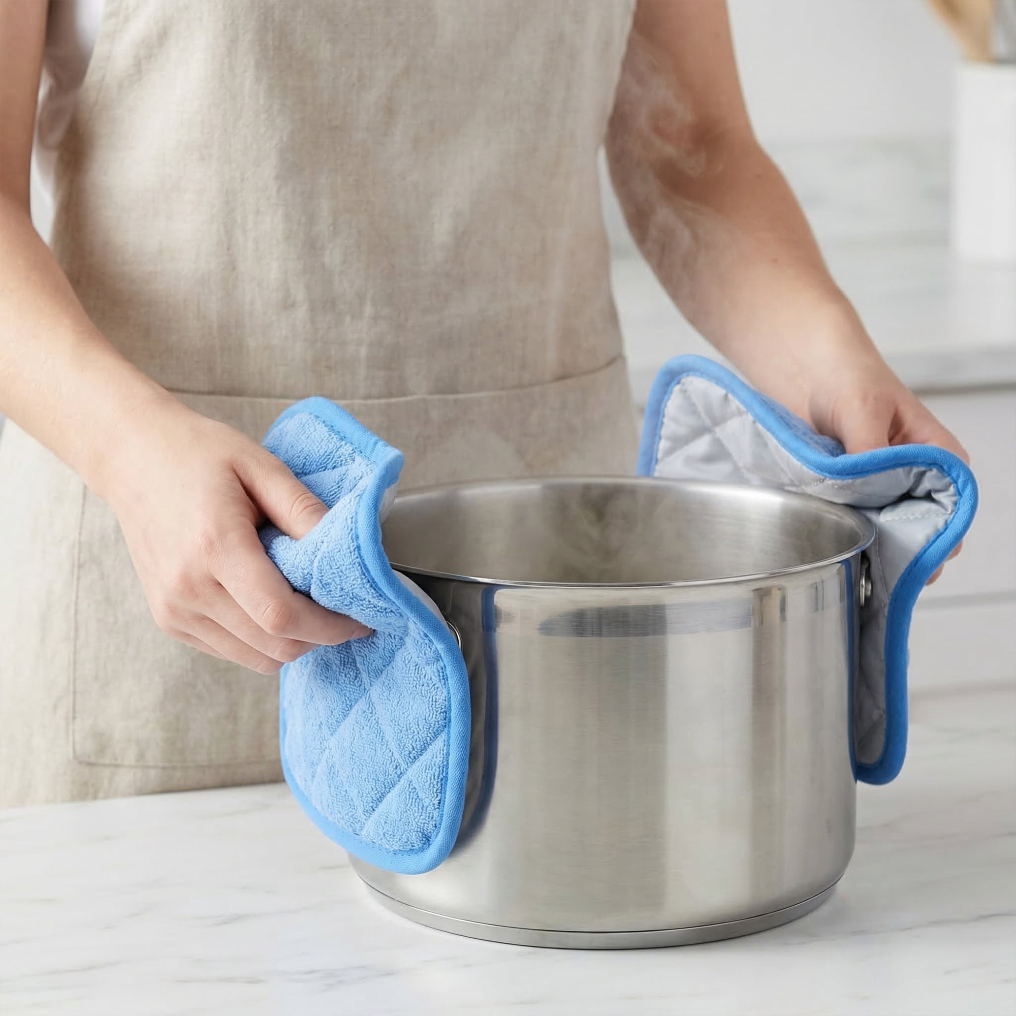 Unique Bargains Pot Holders Polyester Heat Resistant Trivets Non Slip Pads Sky Blue 2Pcs