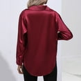 thumbnail image 6 of Long Sleeve Shirts for Women Satin Imitation Silk Shirt Solid Color Lapel Button Down Casual Soft Dressy Tops, 6 of 6