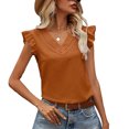 thumbnail image 1 of Tops sin mangas con volantes para mujer Colores puros Tops casuales con cuello en V de moda para citas Compras Ginger S, 1 of 8