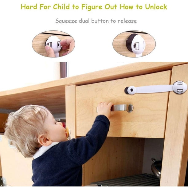Puertas de gabinete de seguridad para niños, paquete de 6 cerraduras de seguridad para bebés, cerraduras de seguridad para puertas de bebés para cajones, puertas, gabinetes, refrigeradores, inodoros (marrón)