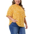 thumbnail image 4 of Agnes Orinda Women's Plus Size Tops Polka Dots Ruffle Hem Short Sleeve Mock Neck Blouses 2X Yellow, 4 of 6