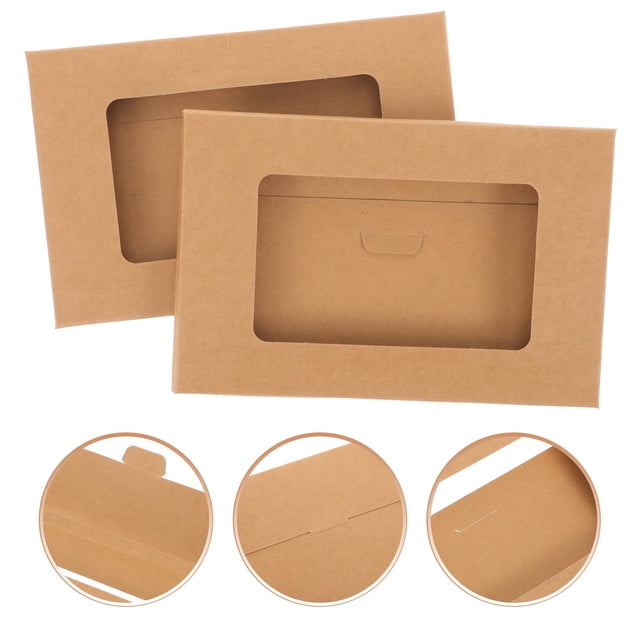 BESTYASH 10Pcs Light Brown Kraft Paper Envelop Storage Boxes for Postcard Mailing with Open Window 6.3X4.1X0.2In