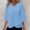 thumbnail image 3 of TKLPEHG Blouses for Women Dressy Elegant V Neck Tiered Ruffle Bell Sleeve Tunic Tops for Leggings Casual Loose Fit Shirt For Ladies (Blue,L), 3 of 9