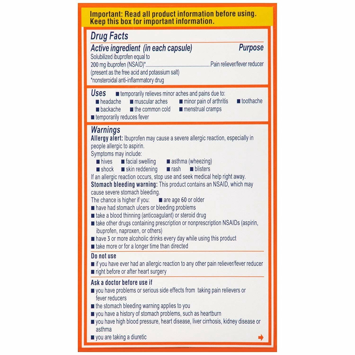 Motrin IB Pain Reliever/Fever Reducer Liquid Gels 120 ea (Pack of 4)