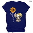 thumbnail image 1 of T-Shirt pour Femmes T-Shirt Imprimé Tournesol à Manches Courtes Top Imprimé Col Rond, Bleu Marine, XXL, 1 of 5