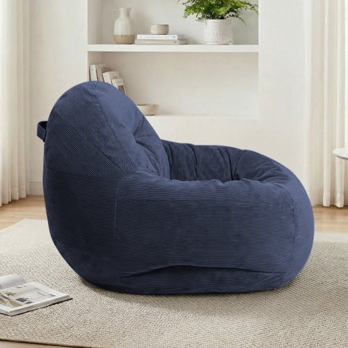 Bean Bag Chair with Memory Foam – Fluffy Cozy Lazy Chair for Dorm, Apartment & Living Room, Dark Blue