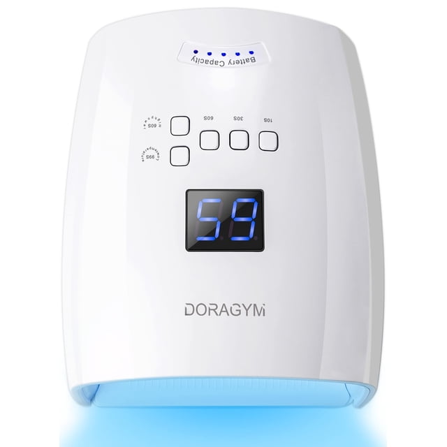 Lámpara de uñas LED UV recargable, luz UV inalámbrica de 66 W para uñas de gel, luz de uñas de gel profesional, secador de uñas, herramientas de manicura para el hogar y el salón (blanco)