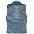 thumbnail image 2 of Mens Classic Denim Vest Ripped Golden Button Sleeveless Vest, 2 of 4