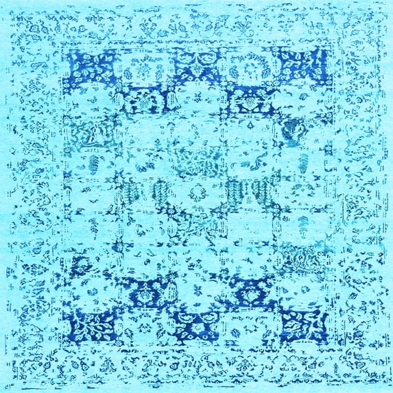 Ahgly Company Indoor Square Oriental Light Blue Industrial Area Rugs, 6' Square