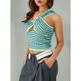thumbnail image 3 of Aunavey Womens Striped Crisscross Knitted Crop Tube Top Hollow Out Sleeveless Strapless Cropped Tank Top Vest, 3 of 8