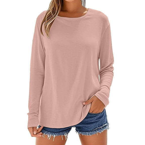 Mashaouyo 2025 New Women's Cotton Top Round Neck Long Sleeve T Shirt Womens Tops