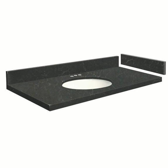 Transolid VT36.75x22-1OU-6B-A-W-4 36.75 in. D Quartz Vanity Top with 4 in. Centerset and Oval Undermount Sink, Black Carrara