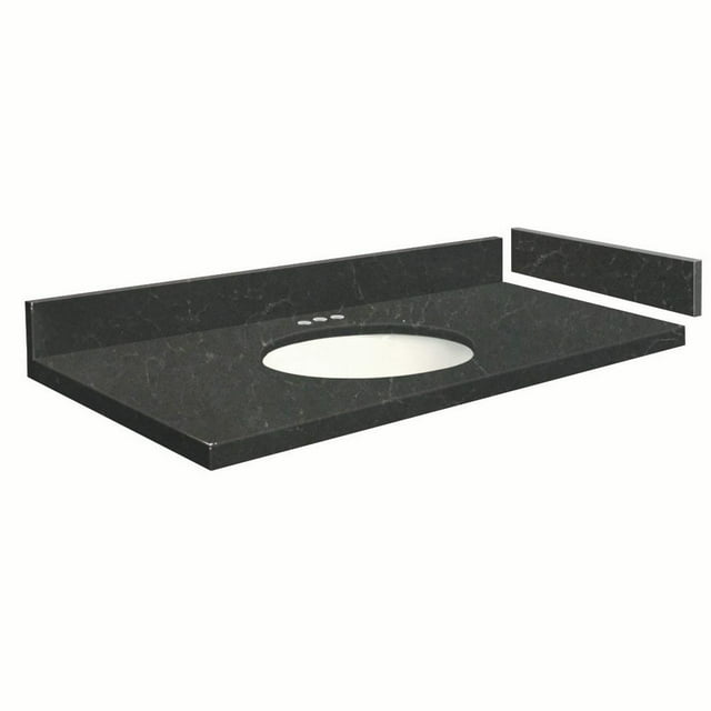 Transolid VT28.25x22-1OU-6B-A-W-4 28.25 in. D Quartz Vanity Top with 4 in. Centerset and Oval Undermount Sink, Black Carrara