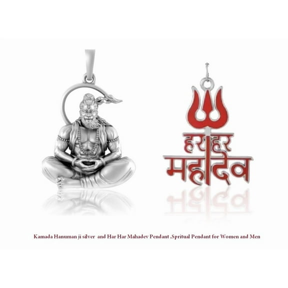 Kamada Hanuman ji silver and Har Har Mahadev Pendant ,Spritual Pendant for Women and Men