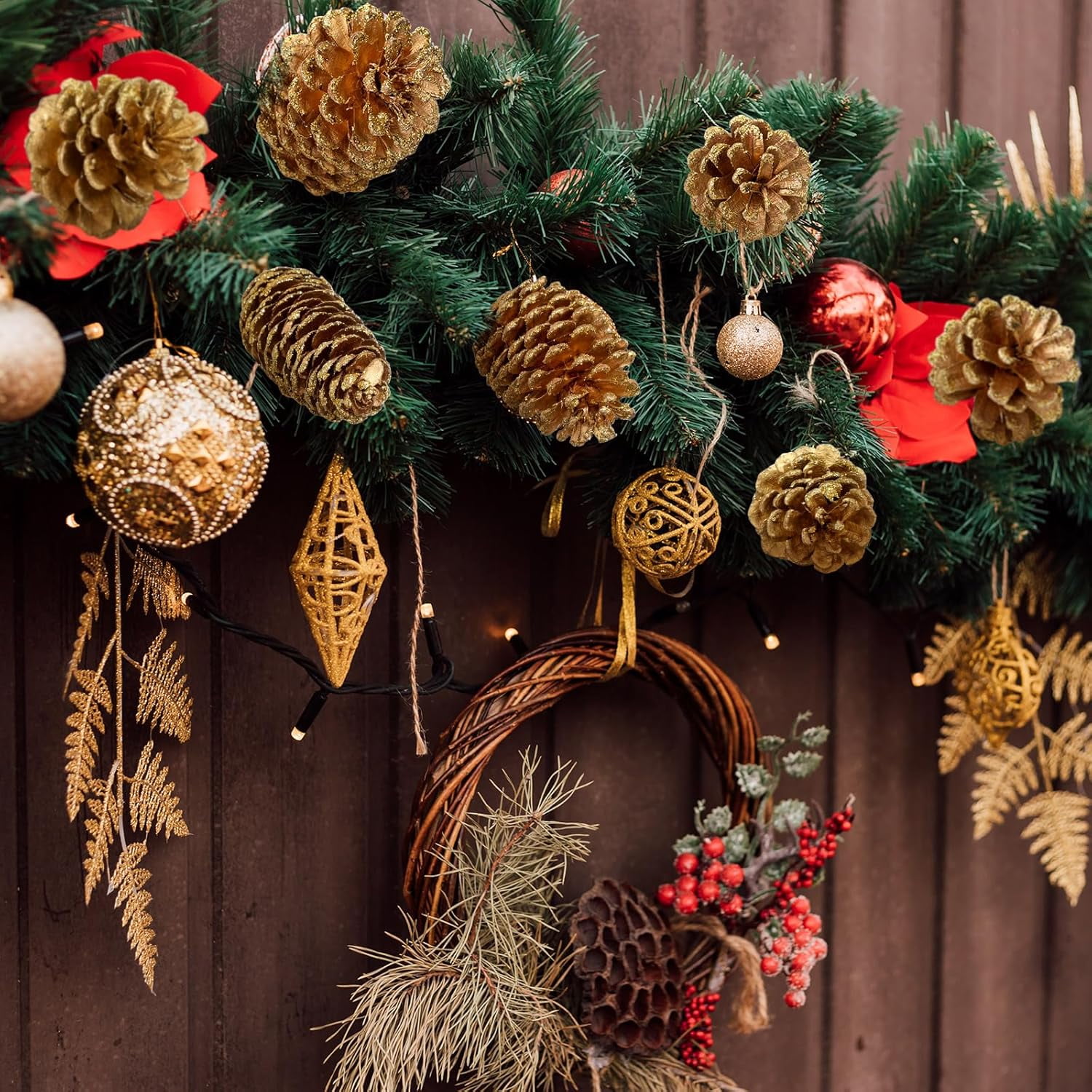 20Pcs Natural Pinecone Picks, Christmas Pine Cones Ornaments with Wired Stems 6.9" Tall for Xmas Tree Garland Wreath Ornaments Pinecones Decorating