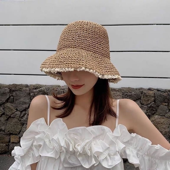 Yuanzhou Lace Brimmed Straw Hat For Women, Sweet And Retro Fisherman Hat For Summer, Korean Version, Fresh And Fresh For Outings, Sun Protection, Foldable Sun Hat