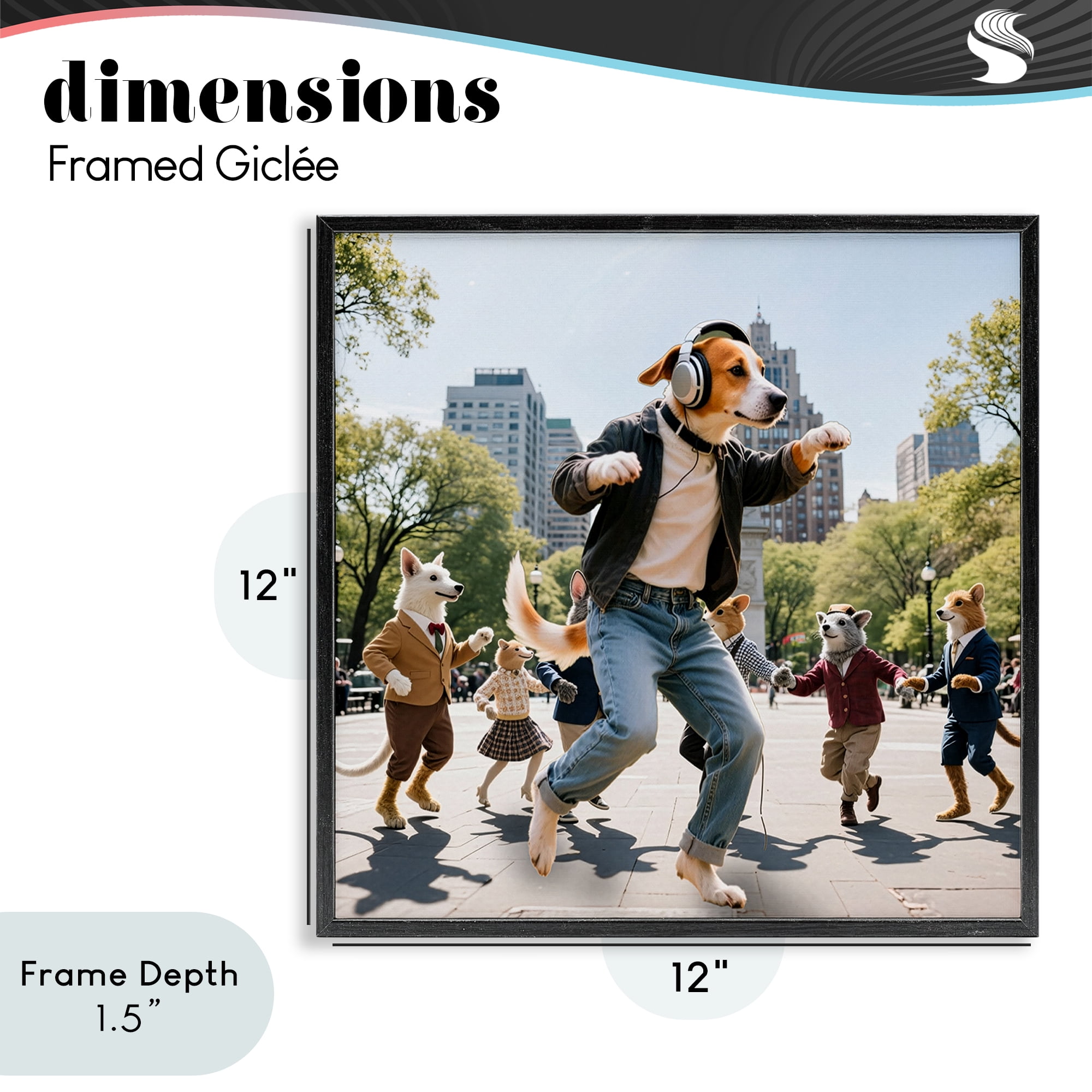 Stupell Industries Stylish Dog Dancing in Park Black Framed Giclee Art, design by CAD Designs