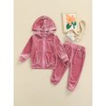 thumbnail image 2 of Qiylii Children Velvet Outfit Long Sleeve Zipper Hooded Jacket + Trousers, Elastic Waist Casual Style, 2 of 9
