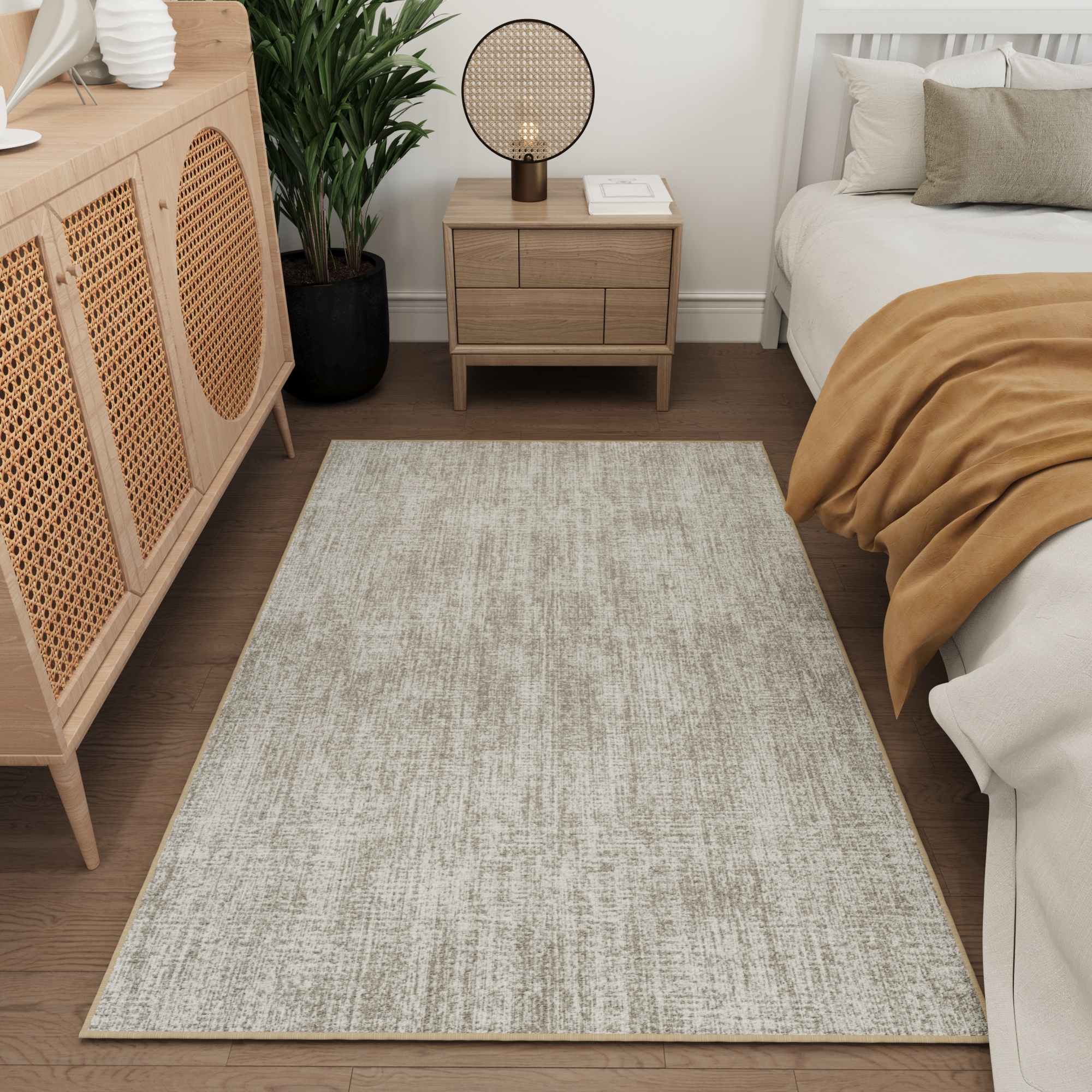 Ottomanson Non-Slip Washable Area Rug for Living Room Durable Low Profile Bedroom Carpet 3'3" x 4'6" Solid Beige