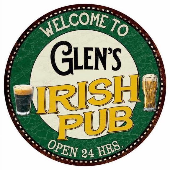 Glen's Irish Pub 14" Round Metal Sign Kitchen Bar Wall Decor 100140036062