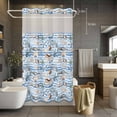thumbnail image 2 of Summer Marine Creature No Hook Shower Curtain with Snap in Liner, Waterproof Fabric Shower Curtains, Ocean Starfish Coral Conch Blue Stripe Shower Curtain Set Top See Through for Bathroom 54"x78", 2 of 8