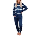 thumbnail image 1 of Frontwalk Ladies Pjs 2 Pieces Nightwear Suit Sleep Pajamas Set Homewear Elastic Waist Trousers Sleepwear Outfits Crew Neck Home Clothes Royal Blue XXL, 1 of 7