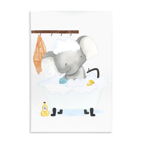 Stupell Industries Contemporary Children's Baby Elephant Bubble Bath Rubber Duck Bathroom Wall Plaque Art, 10 x 15, by Erica Billups