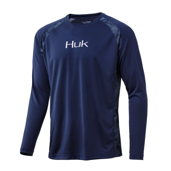 Huk Men's Strike Solid Sargasso Sea Small Long Sleeve Fishing Shirt