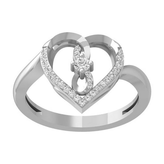 ARAIYA FINE JEWELRY 925 Sterling Silver Round Lab Grown Diamond Heart Band Ring(1/6 cttw, D-F Color, VS1 Clarity) Size 7