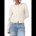 thumbnail image 3 of Suéter Tipo Cárdigan Corto de Larga con Botones y Cuello Redondo para Mujer, Ropa de Punto . Albaricoque Beige L, 3 of 9