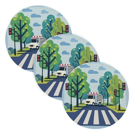 

3 Placemat Pan Bowl Mat Teacup Mat 15x15x24 Inch Tray Mat Kitchen Pot Mat Hot Pot Mat Teapot Mat Table Protective Mat White Zebra Crossing and White Cars