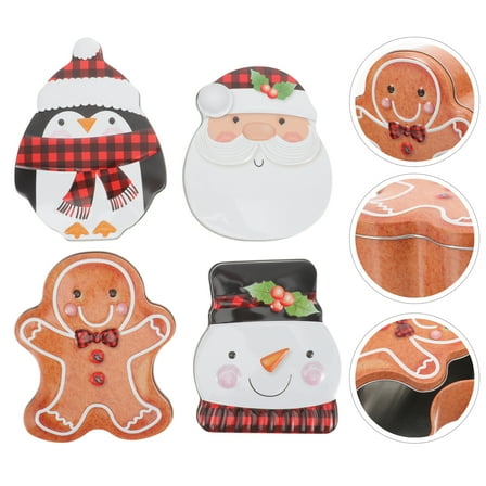 ETEREAUTY 4Pcs Decorative Tinplate Candy Case Christmas Biscuit Storage Box