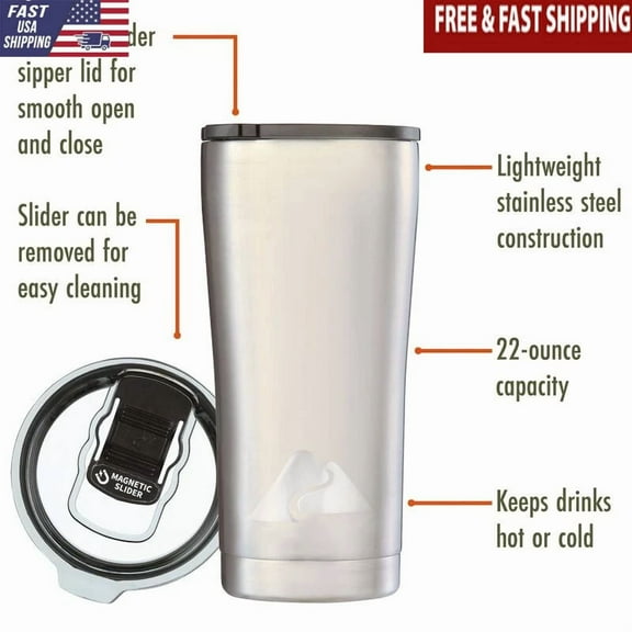 22 Oz Stainless Steel Tumbler Silver Vacuum Insulated Tumbler Water Cup Bottle